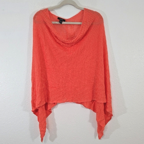ALFANI Vibrant Orange/Melon Lightweight Knit Poncho Ribbed Texture Classic, S/M - Picture 1 of 5